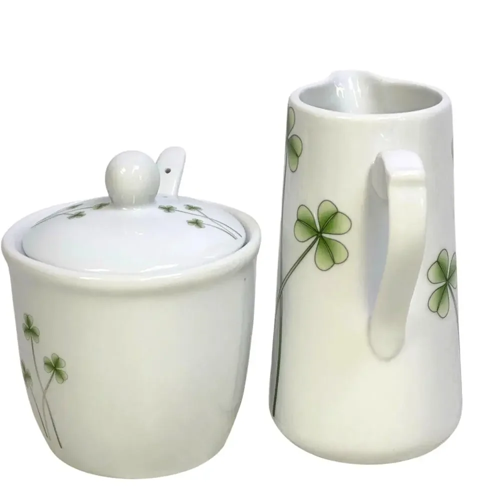Marcus Notley Ireland Retired 2007 Shamrocks Porcelain Creamer/Sugar Bowl/Spoon